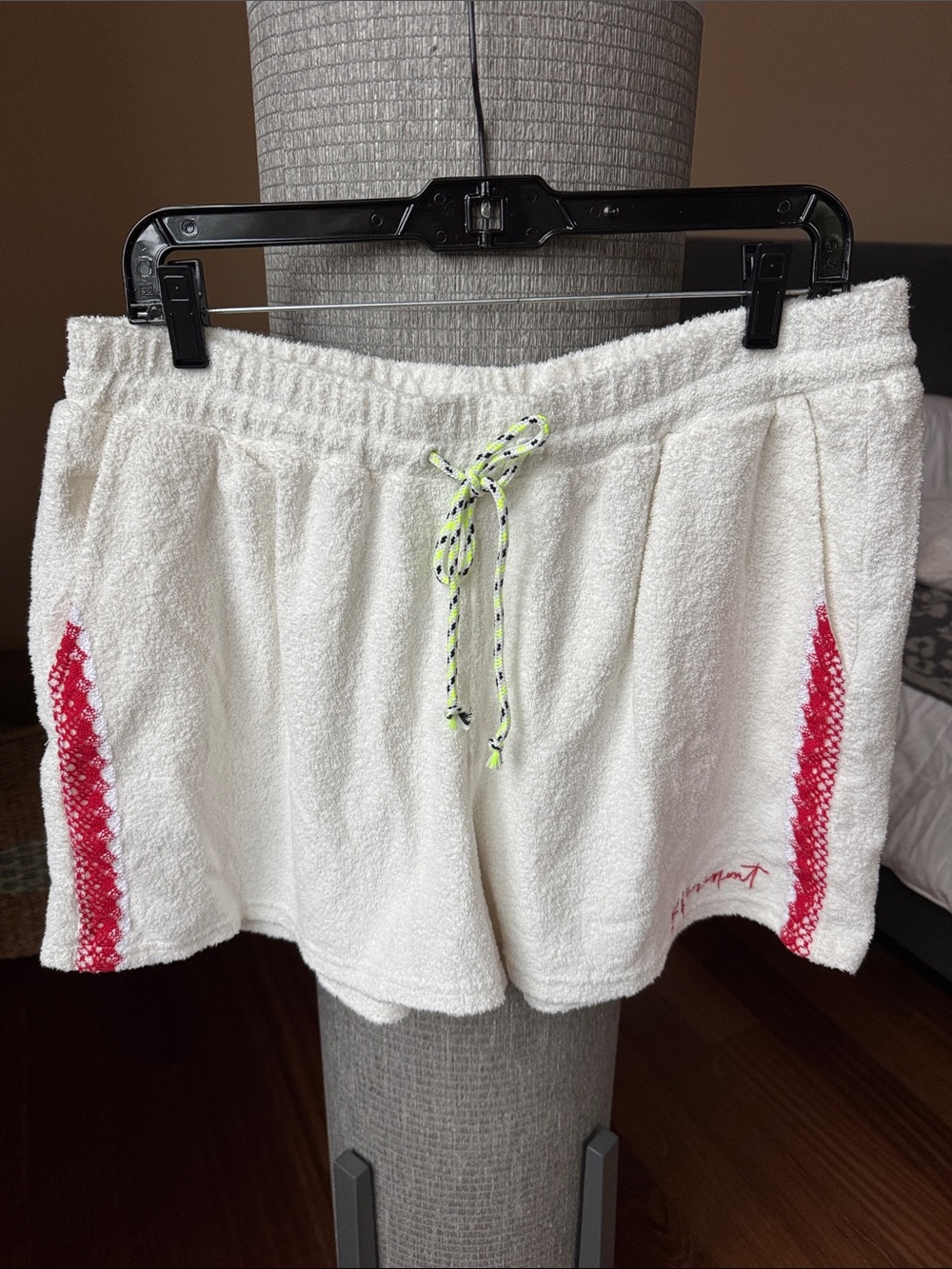 FP Movement by Free People White Terry Athletic Shorts with Pink Side Panels